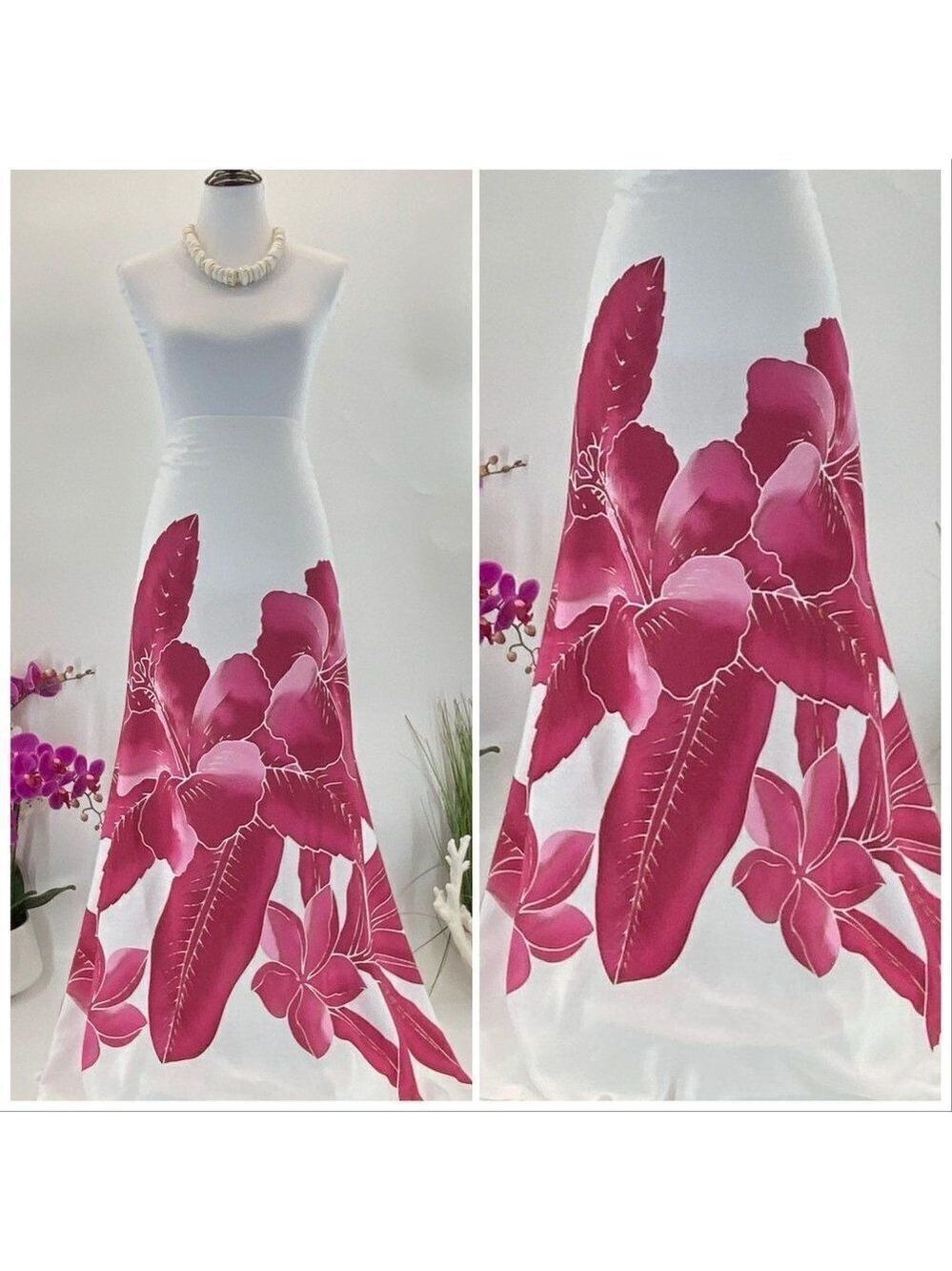 Pink/White Hibiscus Plumeria SARONG Batik Hand Painted Pareo Beach Wrap Skirt